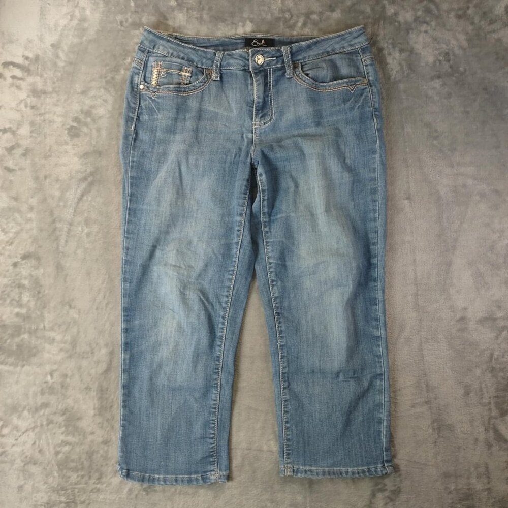 Earl Jean Womens Light Wash Denim Capri Cropped Jeans Mid Rise Blue Size 10